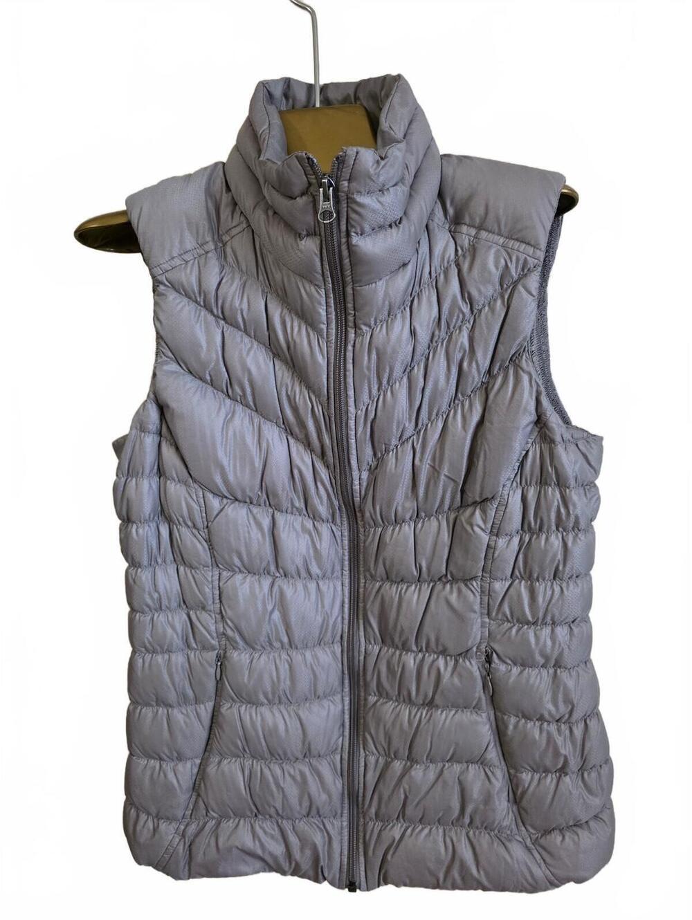 Athleta Downalicious Gray Lightweight Down Vest with Chevron Quilting, Medium
